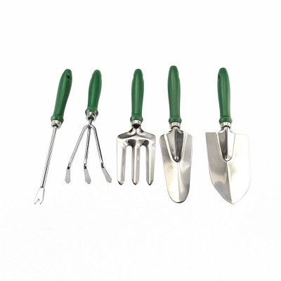 High Quality 420 Stainless Steel 5 Piece Set Spade Rake Three Tine Fork Garden Tool